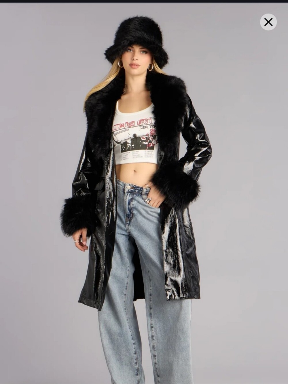 Windsor Glam Games Faux Fur Trim Trench Coat NWT Size Large